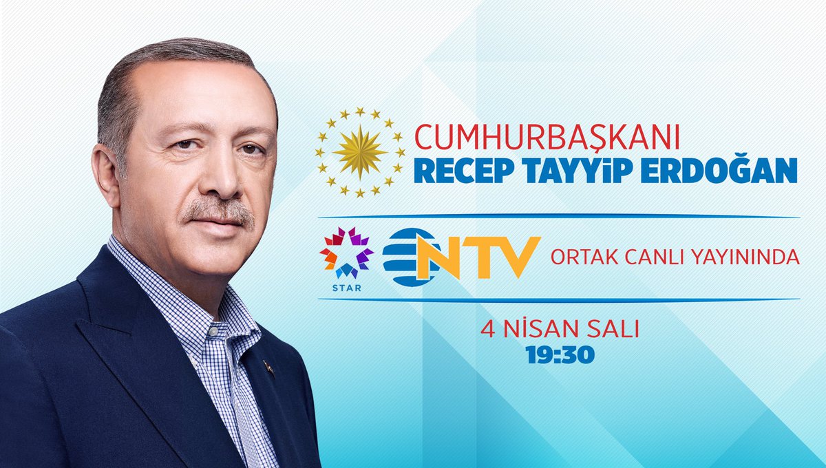 tcbestepe's tweet photo. Cumhurbaşkanı Recep Tayyip Erdoğan, saat 19:30'da Star ve NTV ortak canlı yayınına katılacak. https://t.co/bFfkdRpLdK