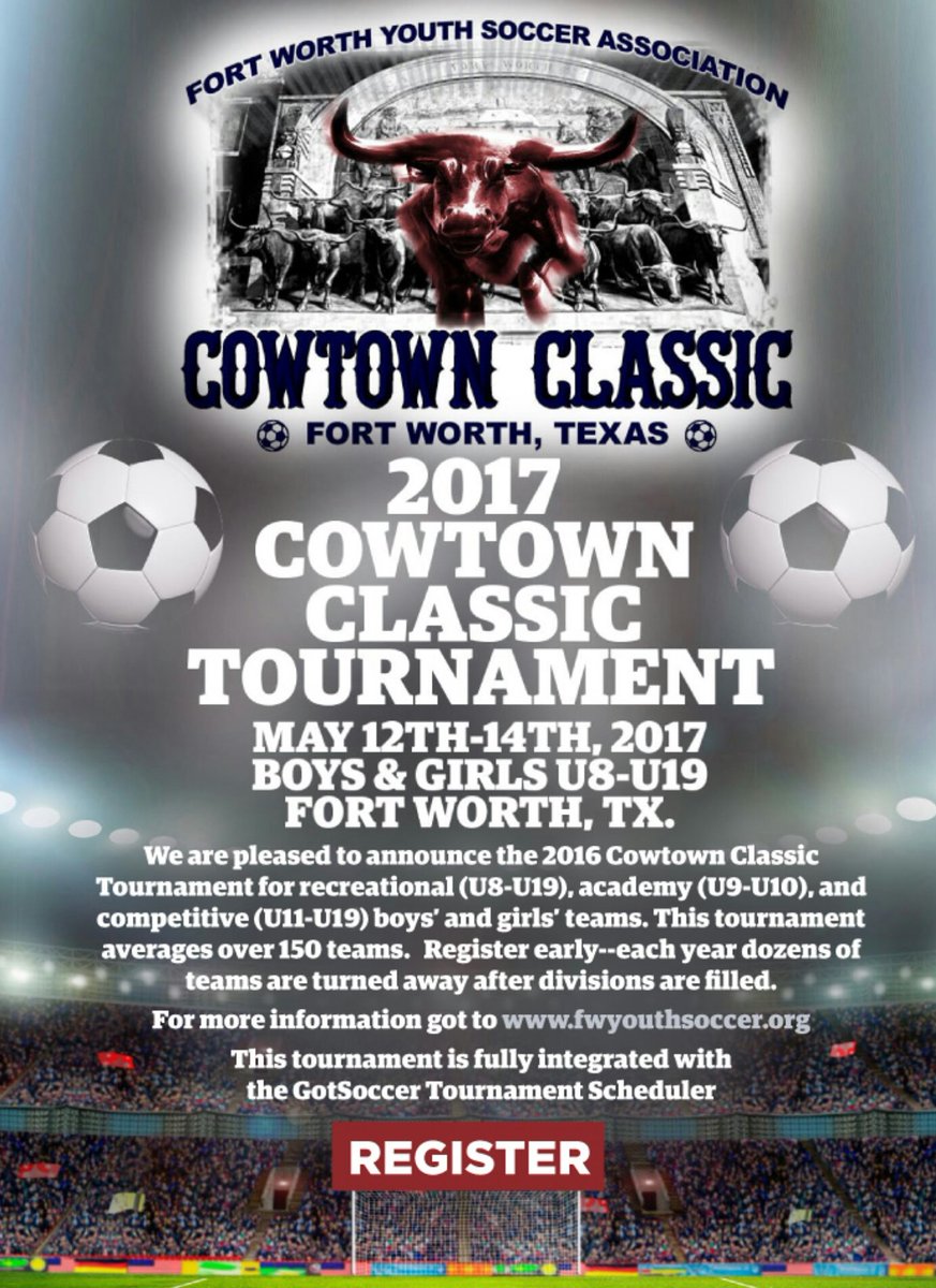 Did you know? The great city of Fort Worth has a major youth soccer tournament May 12-14 when <a href="/FWYouthSoccer/">FortWorthYouthSoccer</a> hosts the Cowtown Classic 🐂⚽⬇