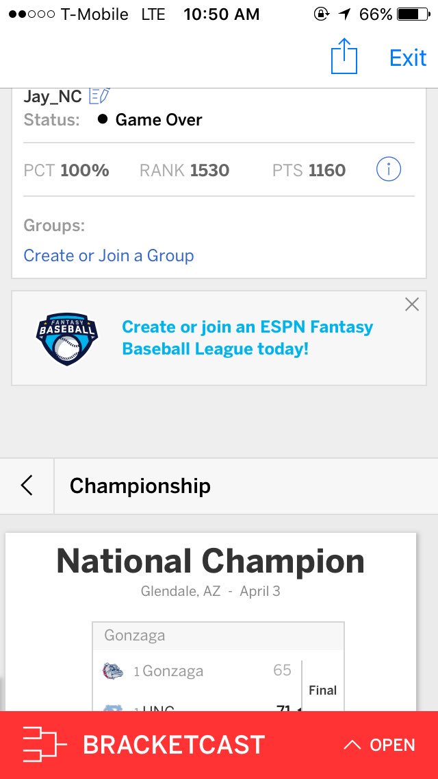 KINGJULlANN's tweet photo. I finished in 1530th place out of Millions of people ππΌ #SecondChanceBracket https://t.co/HsefSDjOB4