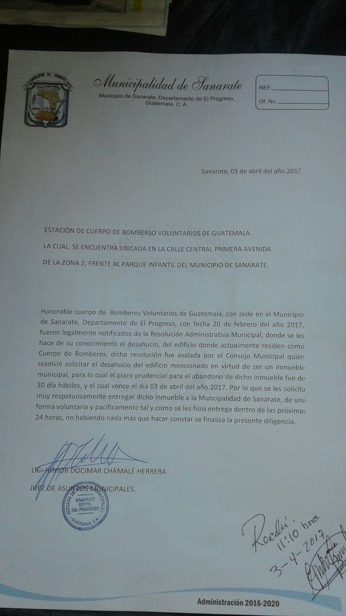 Hoy la Municipalidad de Sanarate desalojará a los Bomberos Voluntarios.   En muchos otros municipios, los Alcaldes dan incondicional apoyo.