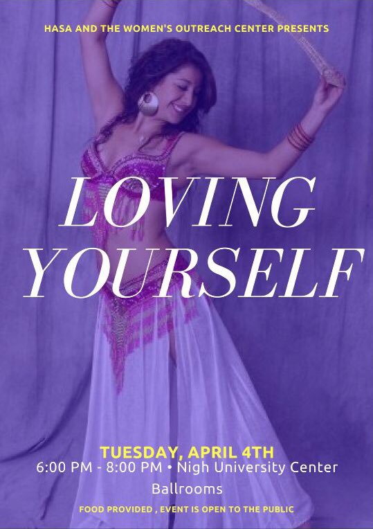 ⚠️TONIGHT⚠️ 💃🏽💃🏽💃🏽💃🏽
Dance the night away with Miss Latina UCO as she teaches belly dancing! Enjoy free food and fun with HASA 🎉