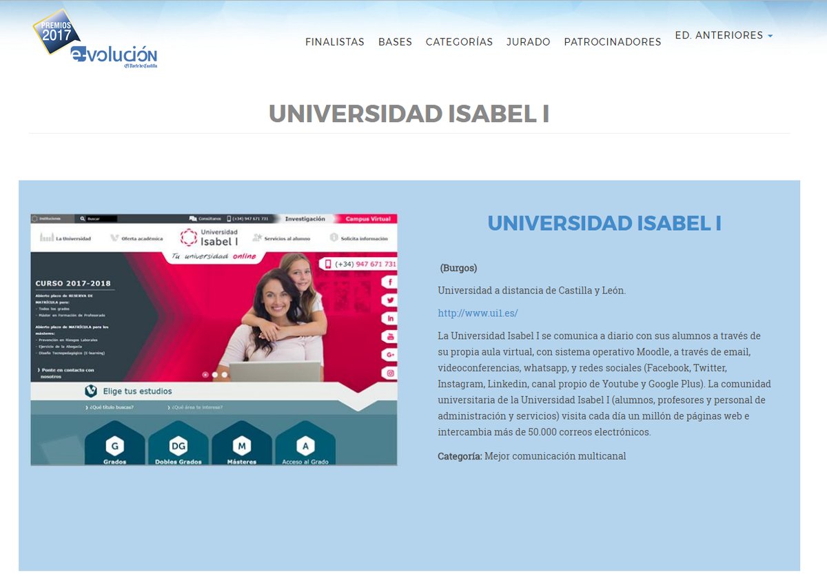 ui1Universidad's tweet photo. [#AlumnosUi1] Os pedimos que apoyéis con vuestros votos nuestra candidatura a Premios @e_volucion 2017. Vota aquí ► https://t.co/NAz4SJqVhe https://t.co/hSitE24sxq