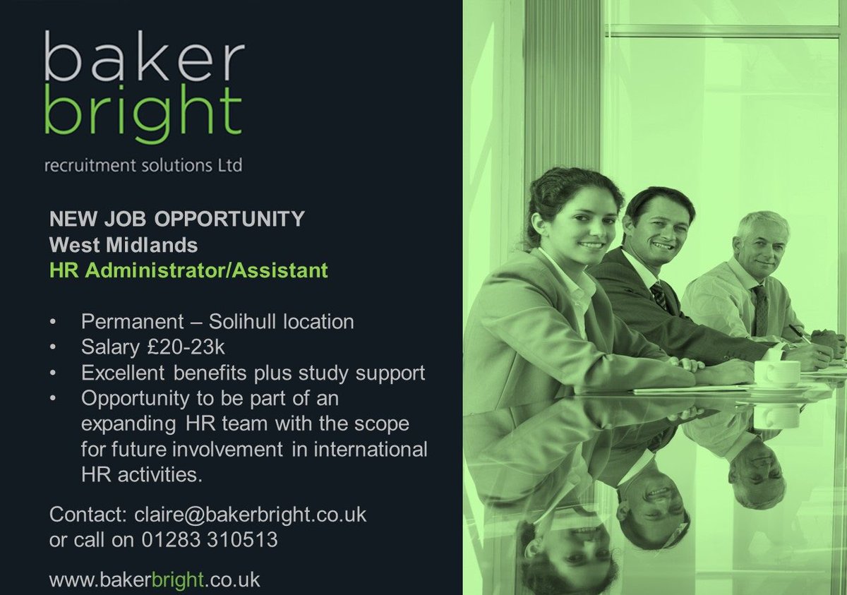bakerbright_HR's tweet photo. Are you an #HRAdministrator looking for a new role in #Solihull? #cipdstudy support offered #HR #hiring Plse RT @CIPDBlackCtry https://t.co/IKRP4STOAK
