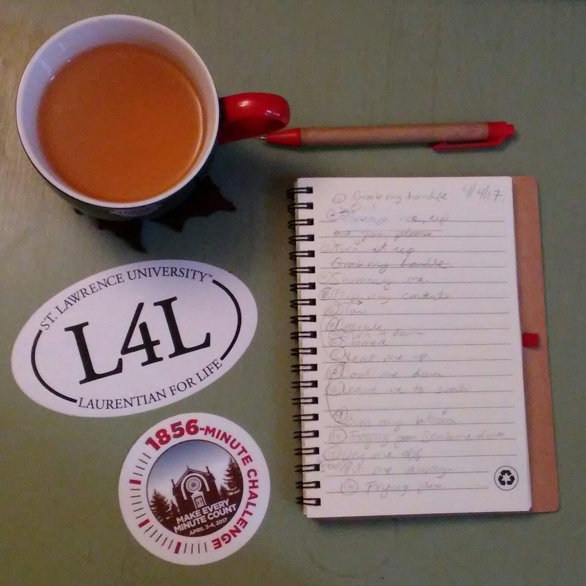 jamiecaroccio's tweet photo. Daily morning ritual - tea &amp; writing for #NationalPoetryMonth
Today's the last day to participate in the #1856Minutes #L4LWeek #StLawrenceU https://t.co/h5XovqwDWz