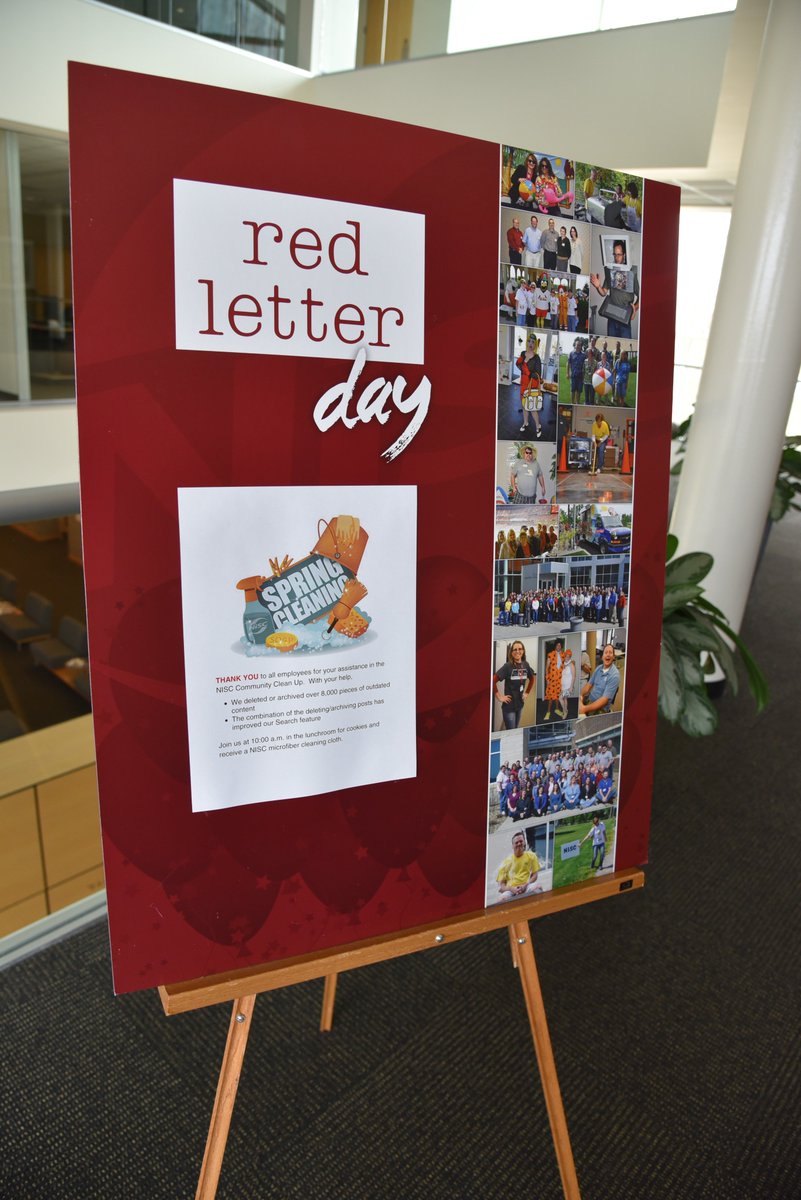 NISC_coop's tweet photo. Today is a #RedLetterDay! Congrats to our employees for deleting/archiving over 8,000 outdated items on the NISC Community #CommunityCleanUp https://t.co/ULAtvGf8NY
