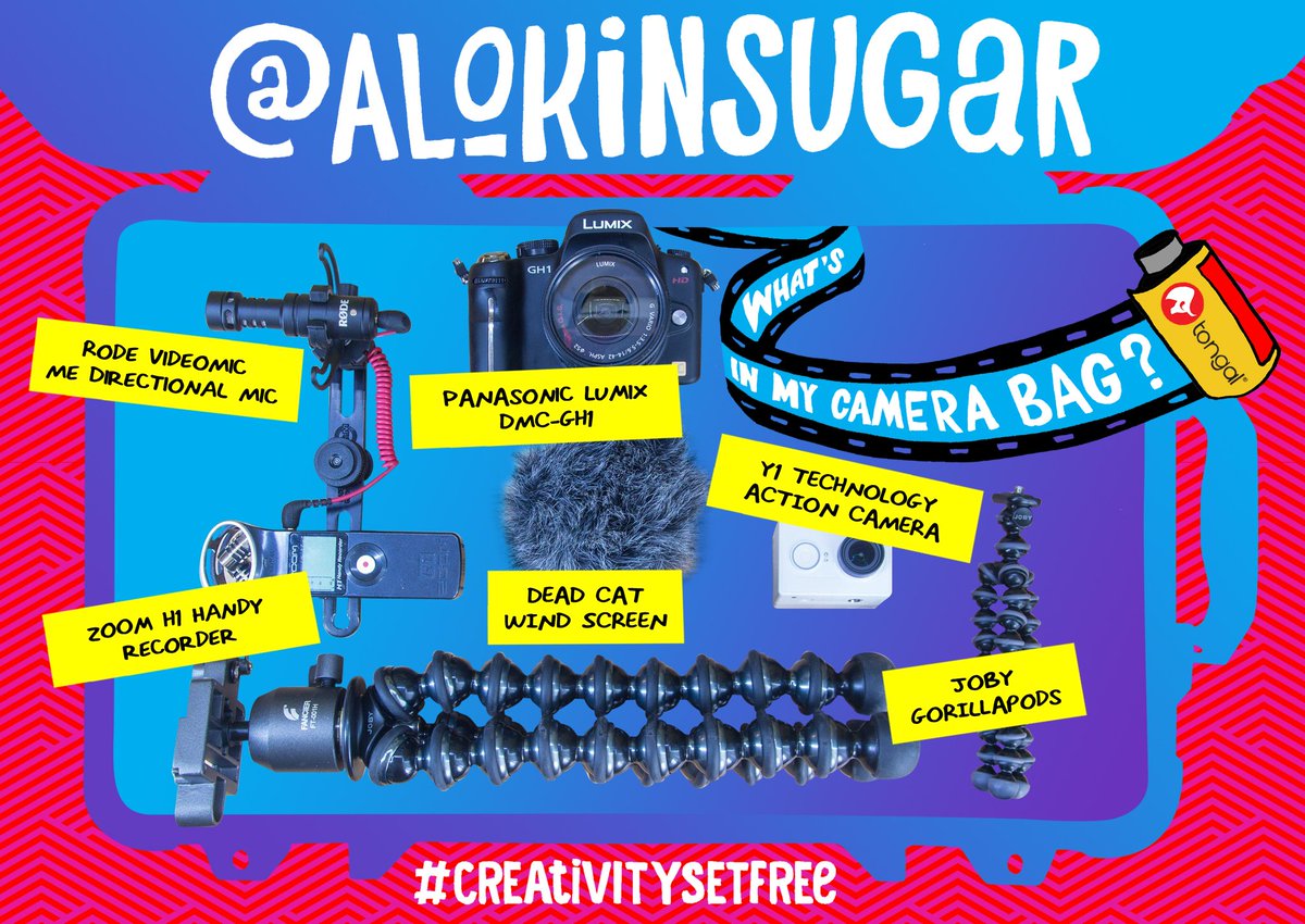 tongal's tweet photo. What's in your camera bag? Check out Tongaler @AlokinSugar's picture perfect haul & show us yours with #CreativitySetFree 📽️ https://t.co/bik2Eurz3E