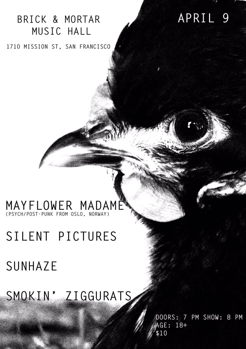 <a href="/_silentpictures/">Silent Pictures</a> perform with Mayflower Madame from Norway and <a href="/sunhazemusic/">Sunhaze</a> April 9th <a href="/BrickMortarSF/">Brick And Mortar Music Hall</a>