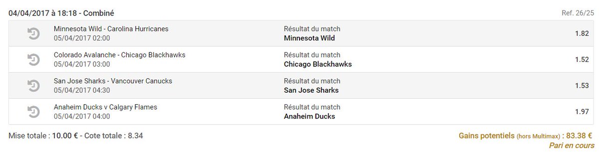 TempestPronos's tweet image. #8 Prono 💵
Minnesota Wild - 1.82
Chicago Blackhawks - 1.52
San Jose Sharks - 1.53
Anaheim Ducks - 1.97
Côte : 8.34 👽
RT LIKE &amp;amp; FOLLOW ! 💵