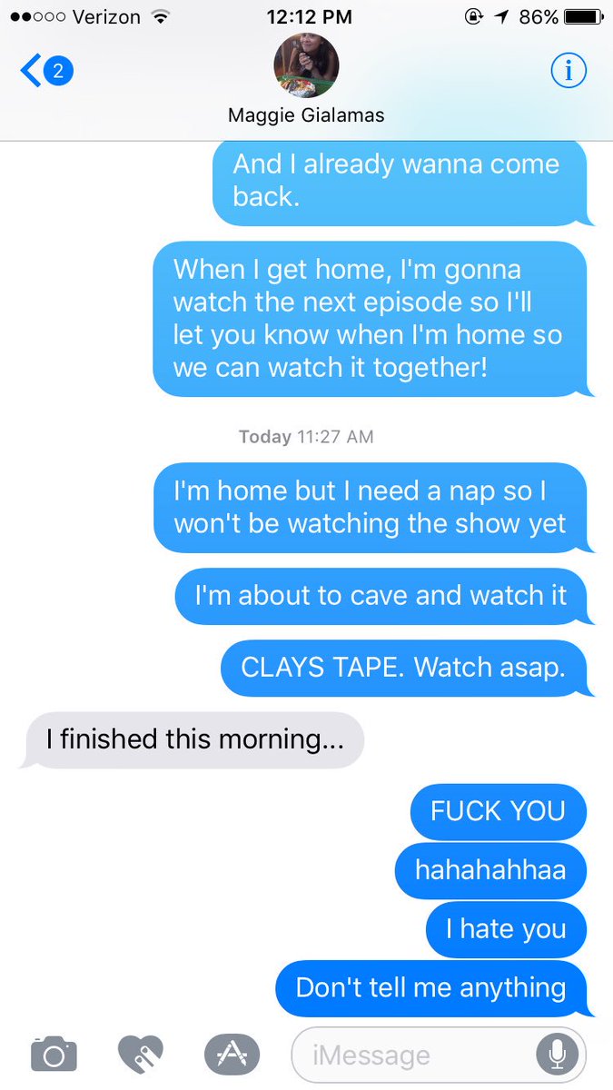 amandahermsen's tweet photo. Wondered why @maggiegia wasn't responding to me.... it's cause she finished 13 Reasons Why without me 🙄 https://t.co/ZOCeydxx4q