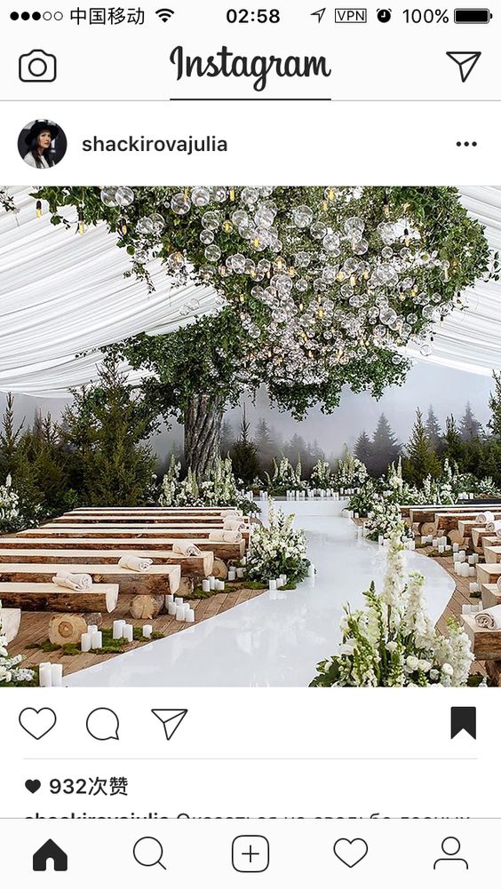 Make your #marquee space interesting. I love this #rustic #wedding decor and the meandering #aisle, reflected in the ceiling decoration