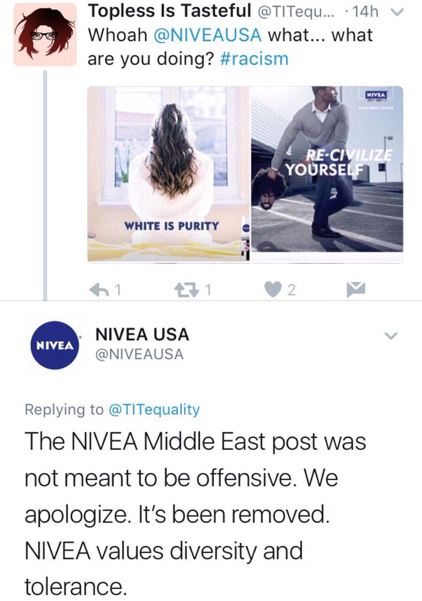 TITequality's tweet image. Well done @NIVEAUSA @NiveaMiddleEast it's awesome that you acknowledged the problematic posts and removed them!