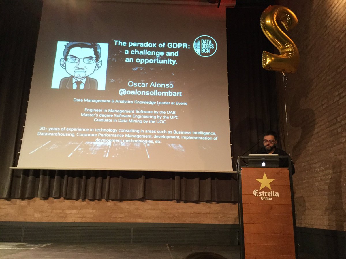 'The paradox of GDPR:a challenge and an opportunity' by <a href="/oalonsollombart/">Óscar Alonso Llombar</a> at <a href="/Estrella_Damm/">Estrella Damm</a> #DataBeersBCN #AntigaFabrica