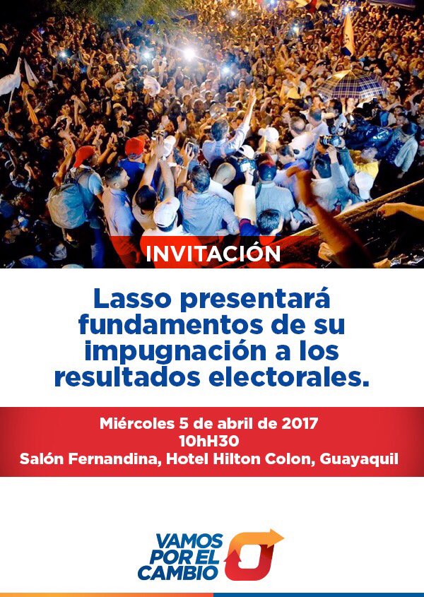 LassoGuillermo's tweet photo. ¡Atención! Mañana miércoles a las 10h30 presentaremos los fundamentos de la impugnación a los resultados electorales. https://t.co/tA7Bq8wCAm