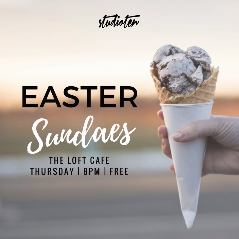 studio_ten's tweet photo. LAST THURSDAY of the term and we've got Easter Sundaes🍦🍦 Join us.
 | 11-14s at 7 | Sundaes at 8 | 15-18s at 8:30 | 10 Hillmans Way | https://t.co/stzK5NsTfQ