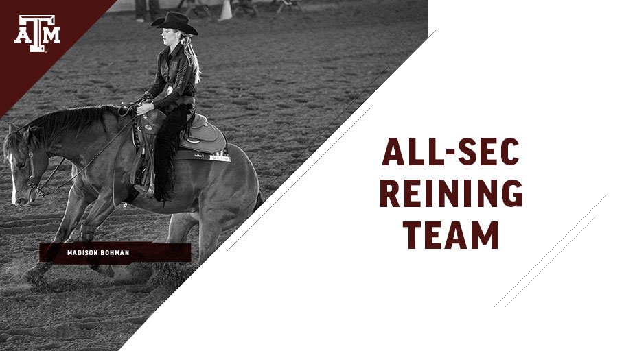 AggieEquestrian's tweet photo. Madison Bohman led the Aggies to a 8-3-1 record in Reining and was named to the All-SEC Team#12thMan https://t.co/pmCEbQOsP4