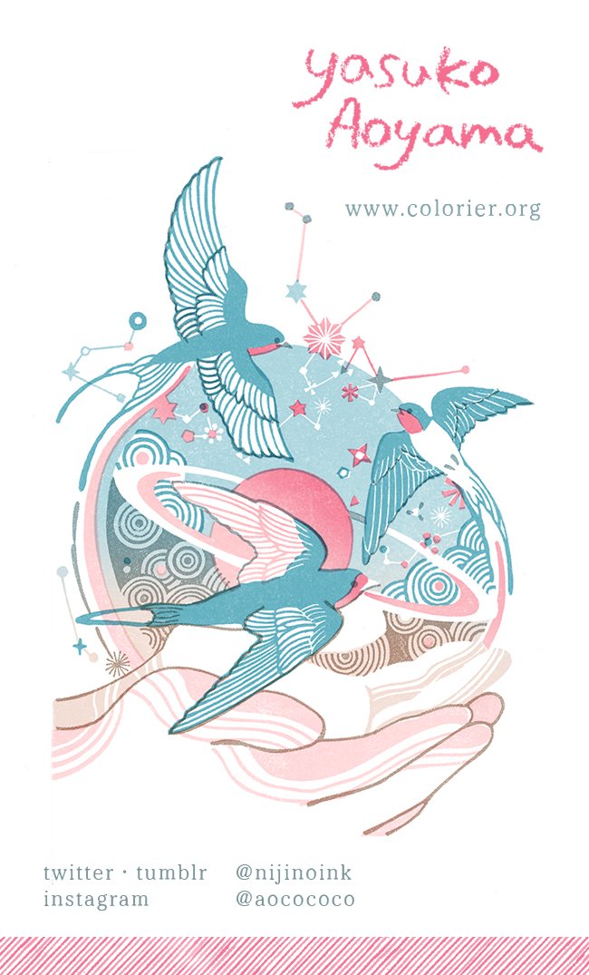 「消しゴムはんこを経て、現在は消しゴム版による多色刷り版画を制作しています。鳥・花」|アオヤマヤスコ yasuko aoyamαのイラスト