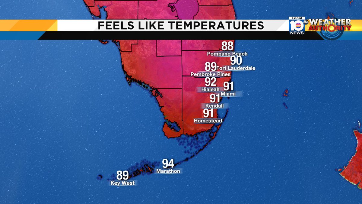 It's a hot one for South Florida.  At 4 p.m. it feels like 91° in Miami and 94° in Marathon. https://t.co/16ovXxRYYy