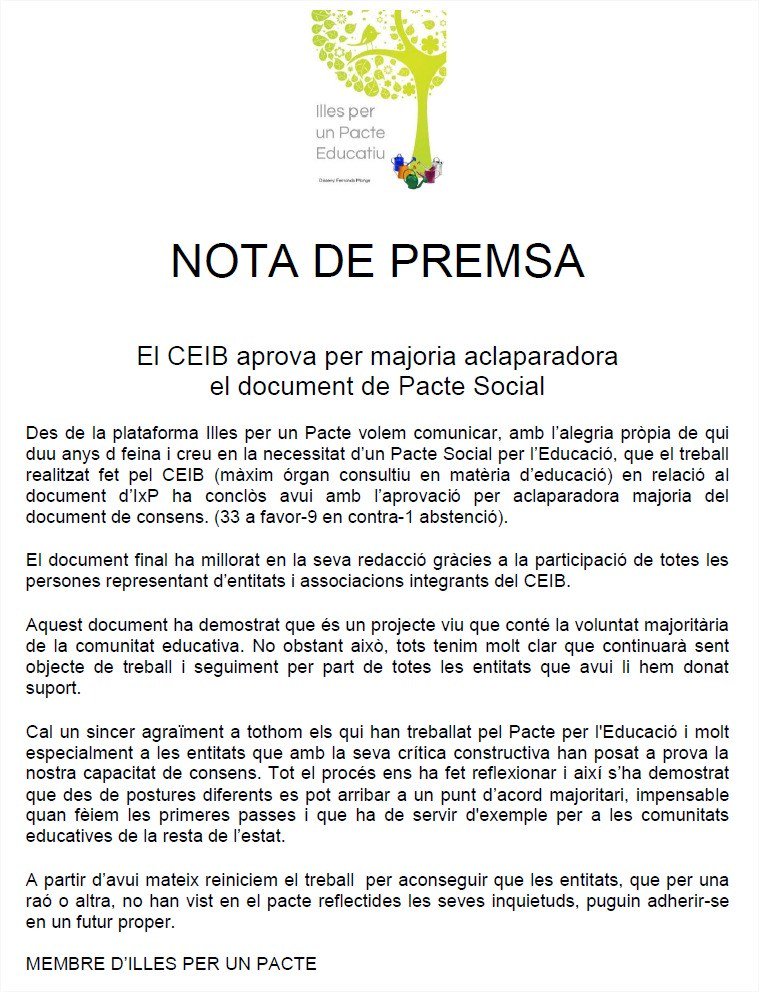 IllesPerUnPacte's tweet photo. El CEIB aprova el document del Pacte https://t.co/jeDVtDVDTK https://t.co/jB89LykIzk