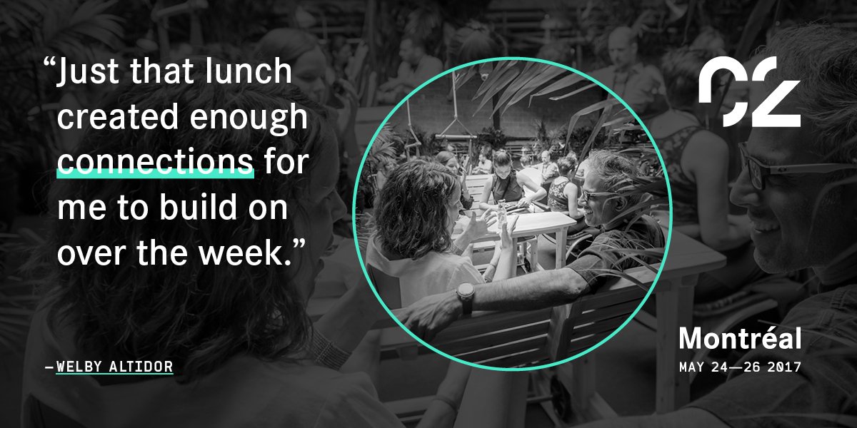 c2montreal's tweet photo. "(braindates) triggered a fantastic lunch on Day One" for #C2M16 user, Welby Altidor. Check out #C2M17 braindates: https://t.co/leo5sT6DID https://t.co/vW6Bco4Qbn