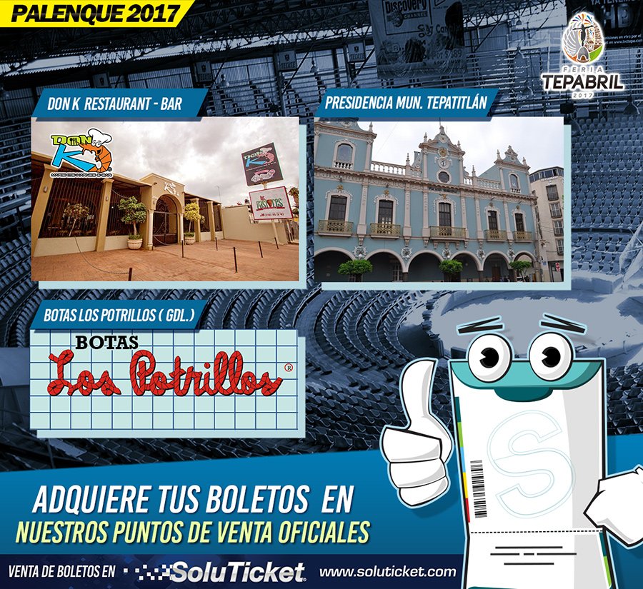 soluticket's tweet photo. Recuerda nuestros puntos de venta para el #palenquedeTepabril o compra tus #boletos en https://t.co/Ig5FrzAhd4 #ticket #soluticket #eventos https://t.co/idCTS1lCqm