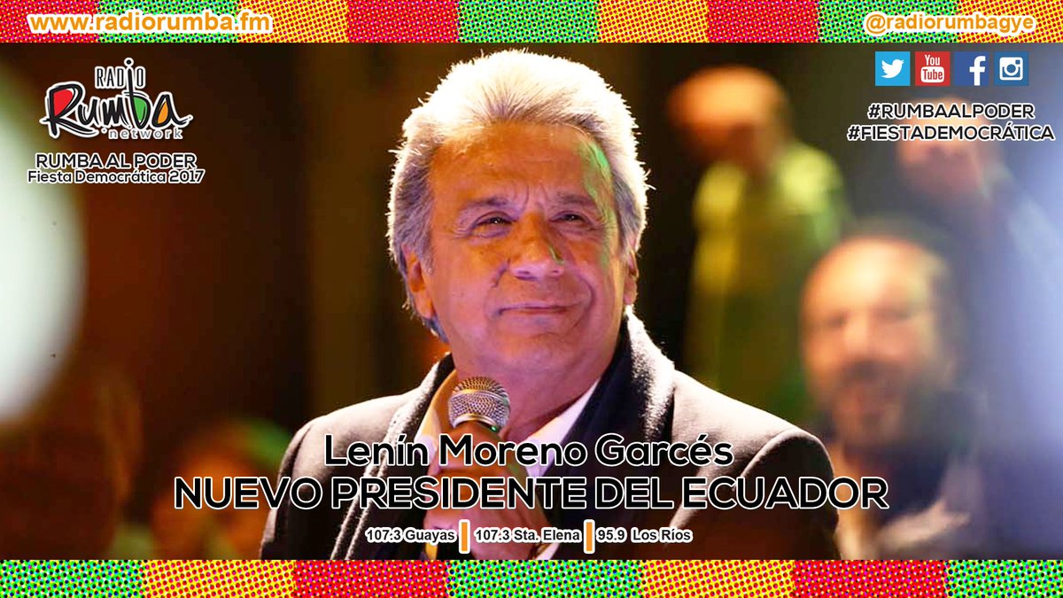 RadioRumbaEc's tweet photo. CNE de Ecuador oficializa a Lenín Moreno @Lenin como presidente electo con 51,16 % de votos https://t.co/EBqbGvRx5v #RumbaAlpoder https://t.co/vLycQybWA2