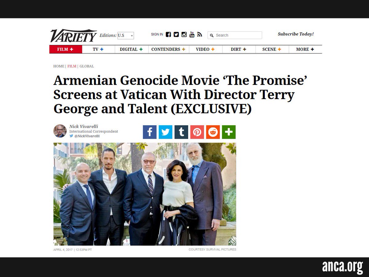 ANCA_DC's tweet image. The @Pontifex and @thepromisefilm!
Vatican screens epic #Armenian #Genocide-era film, ahead of 4/21 opening variety.com/2017/film/glob…
