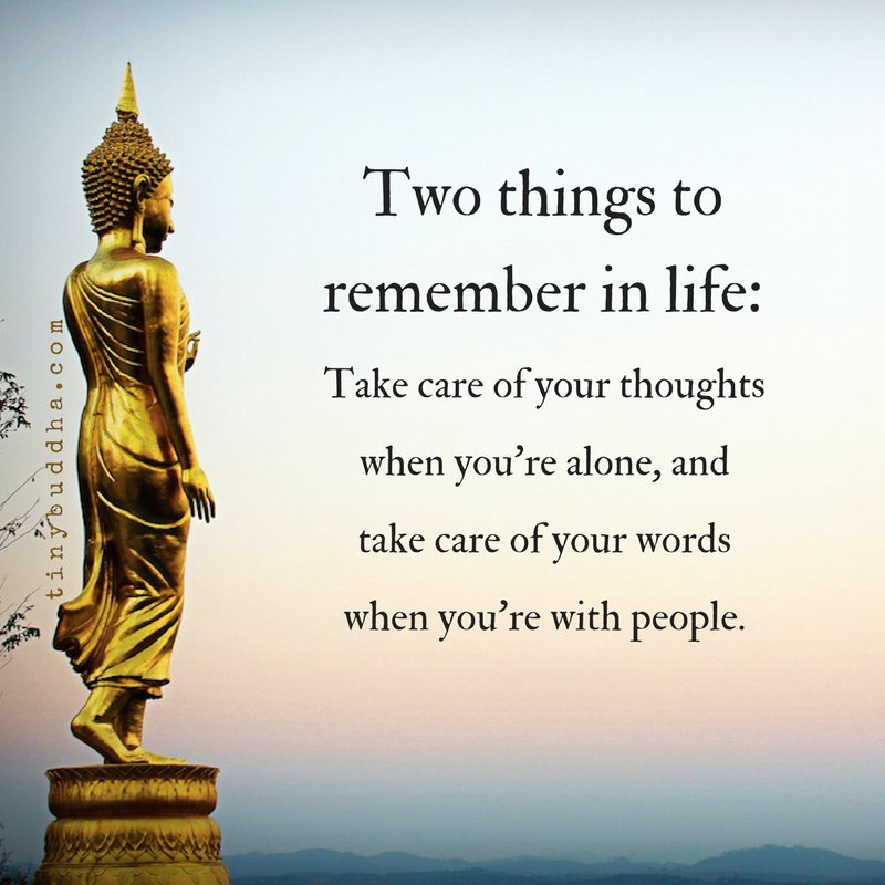 tinybuddha's tweet photo. Two things to remember in life: take care of your thoughts when you're alone, and take care of your words when you're with people. https://t.co/IzmsBW736r
