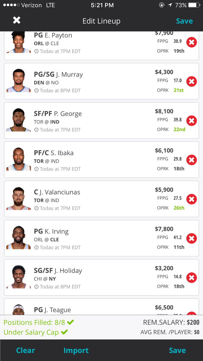 DFSHurricane's tweet photo. This what we got for NBA tonight! May change due to last minute news so stay posted https://t.co/Wwc0rpE3b2