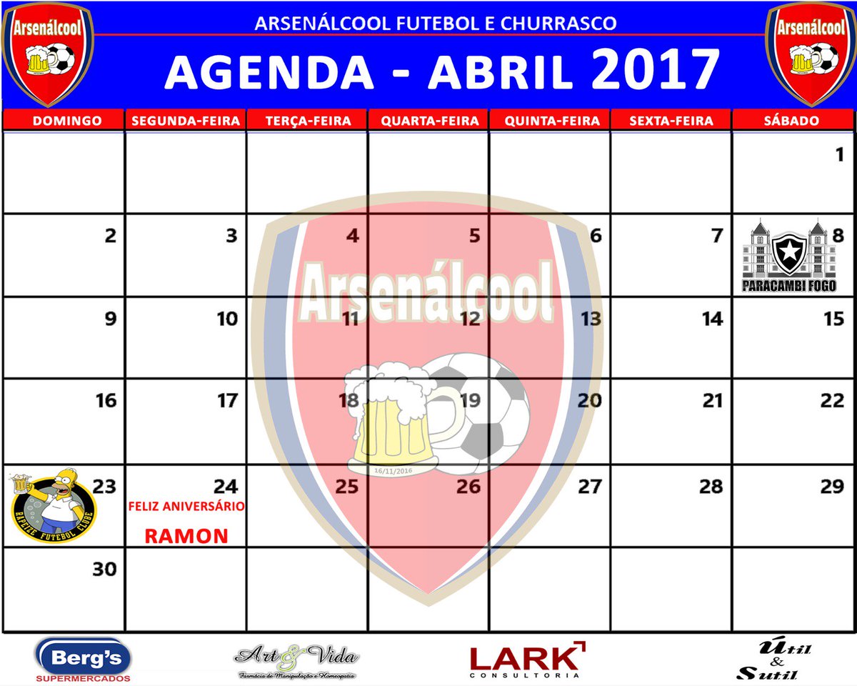 AFCPbi's tweet image. E aqui se encontra a agenda do Arsenálcool F.C. para Abril. Convocamos a todos para comparecerem! #SejaAFC #VamosAFC #AFCnasMidias