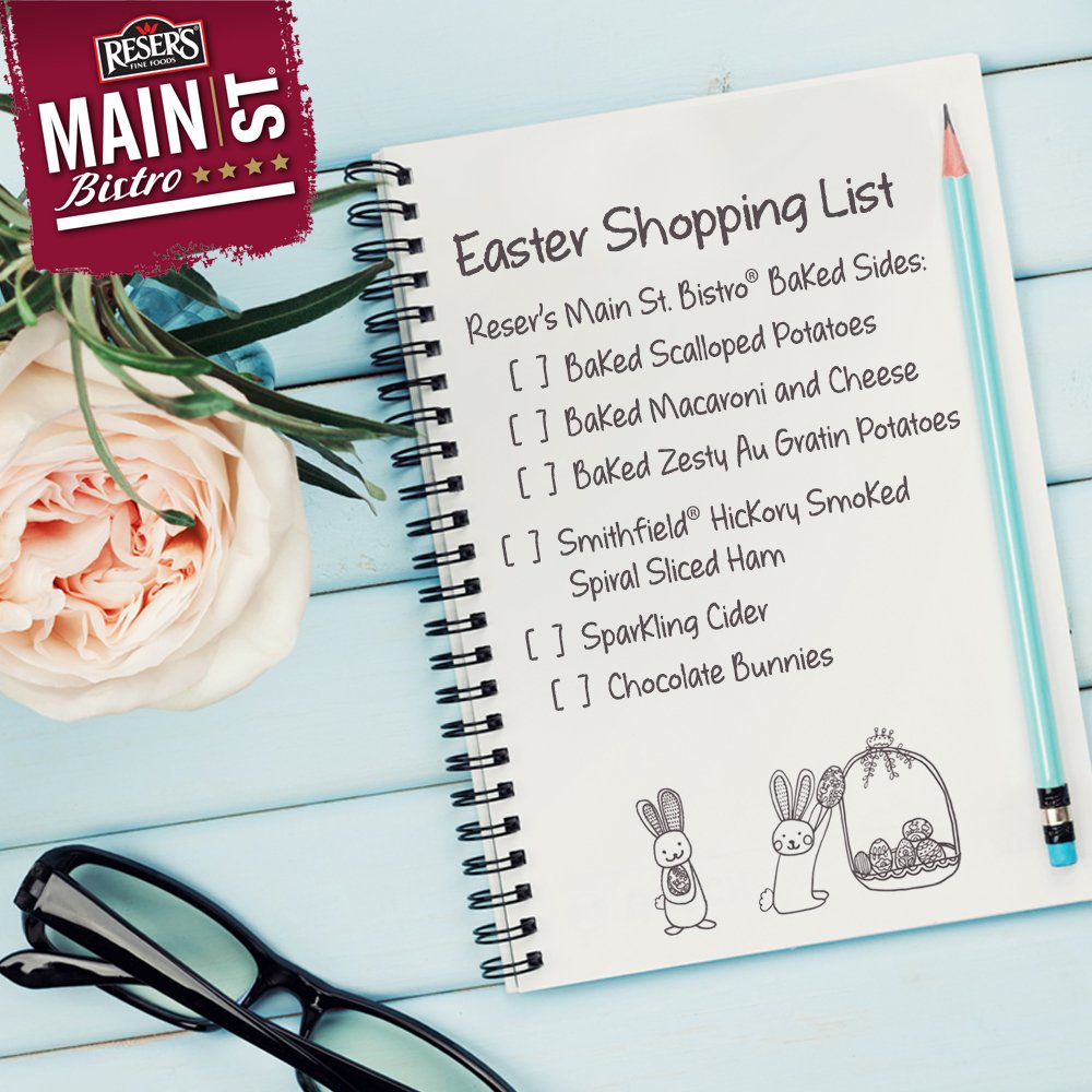 Resers's tweet photo. Don't forget to add Reser's Main St Bistro side dishes and @SmithfieldFoods spiral sliced ham to your Easter shopping list. #EasterDinner https://t.co/K62AT0CBFr