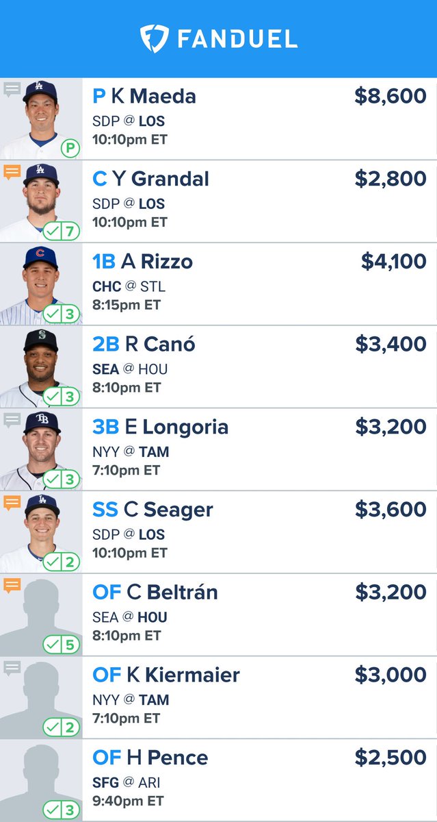 DFSdynamite's tweet image. Main MLB lineup