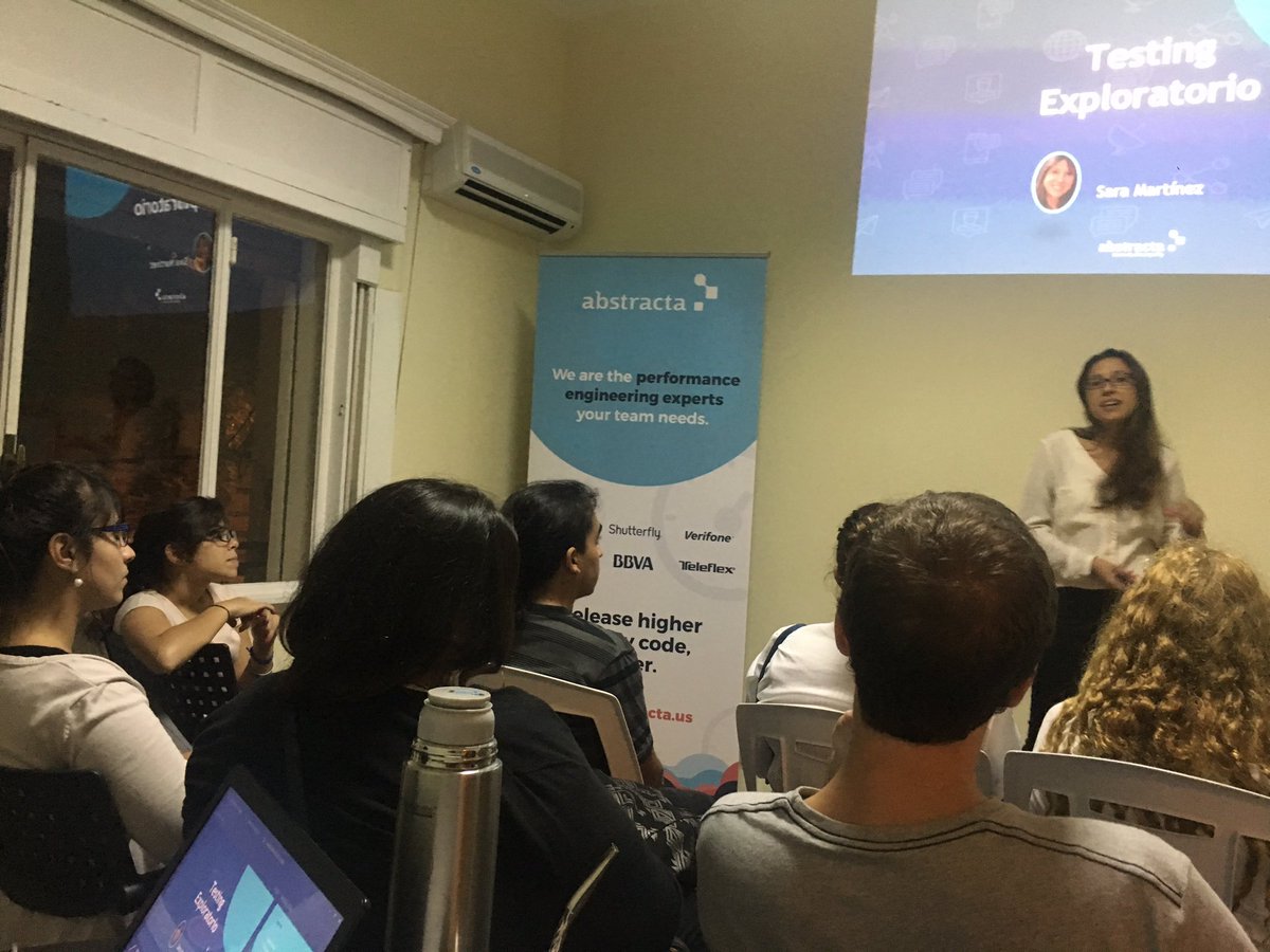 fltoledo's tweet photo. Sara de @AbstractaUS arrancando el #meetup de #TestingWorkshops hablando de testing exploratorio para luego ponerlo en práctica https://t.co/PSFXBf63SK