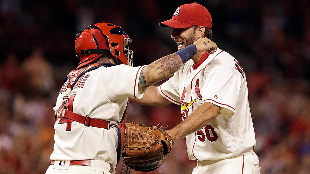 Cardinals's tweet photo. Adam Wainwright and Yadier Molina enter this season with 217 career starts as battery mates, most in #STLCards franchise history. https://t.co/I4eKaL8o8C