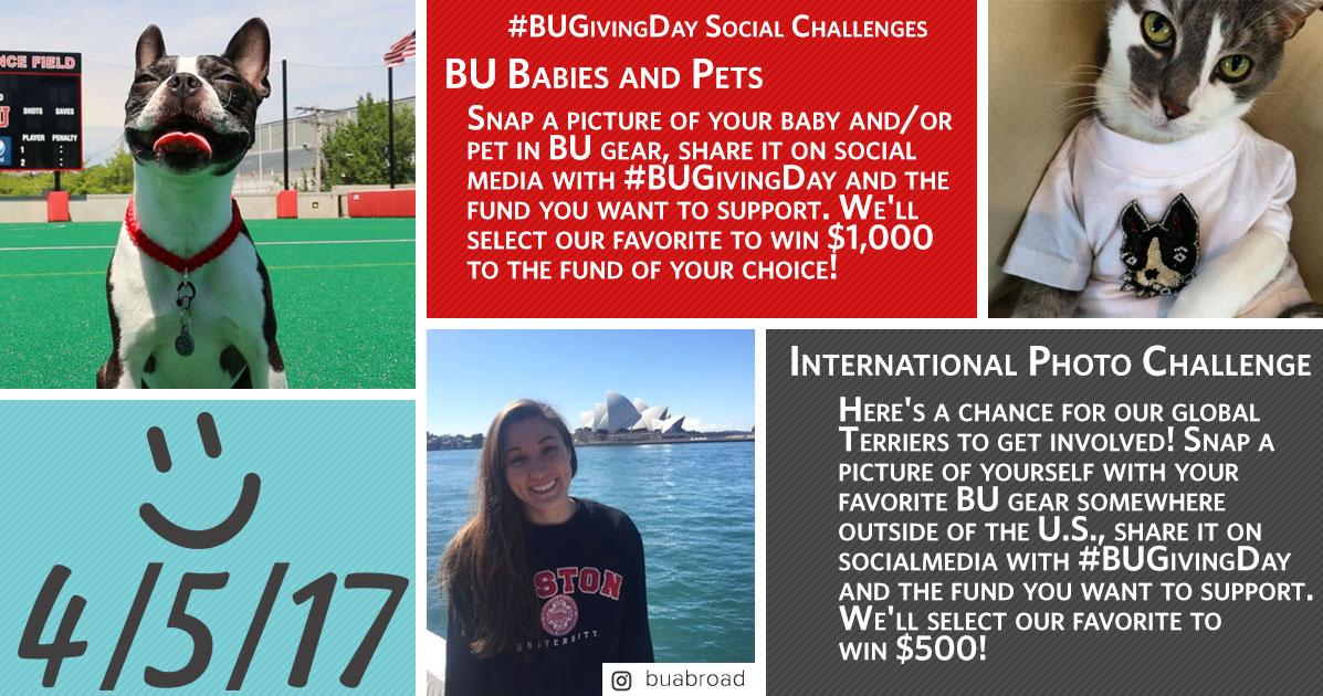 eiwhitehead's tweet photo. #BUGivingDay social challenges are live - see how you can earn $$ for your favorite cause by sharing photos: - https://t.co/4BEgoB82V3 https://t.co/GkbcrJquP4