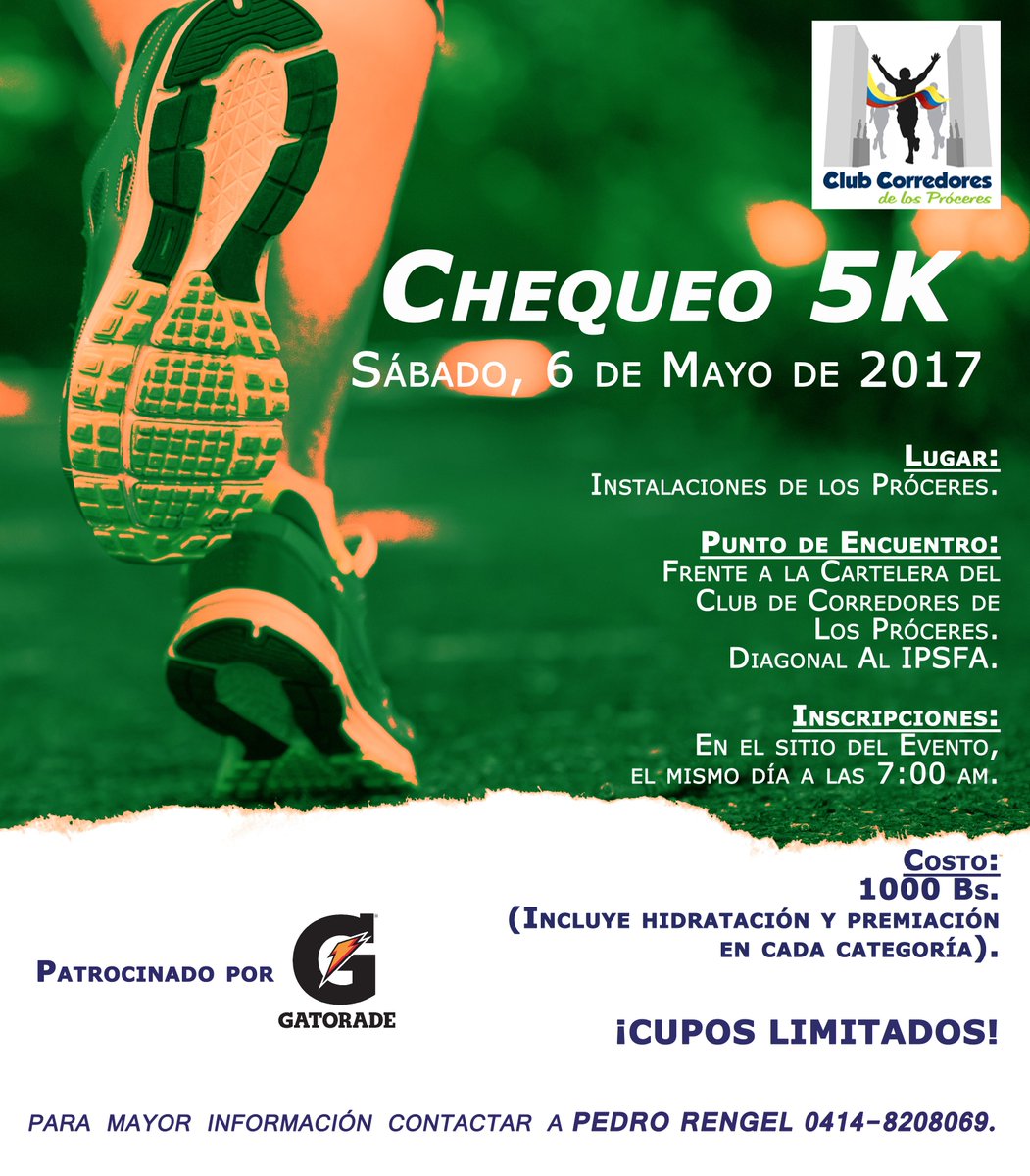 clublosproceres's tweet photo. Te esperamos en el 4to. #chequeo5K de este año el sábado 6 de Mayo. Nos vemos! https://t.co/UfKZdRJ5uH
