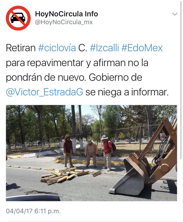 Una lamentable táctica sucia del gobierno de Cuautitlán #Izcalli, quitar #Ciclovía permanentemente, con pretexto repavimentar. #EdoMex
