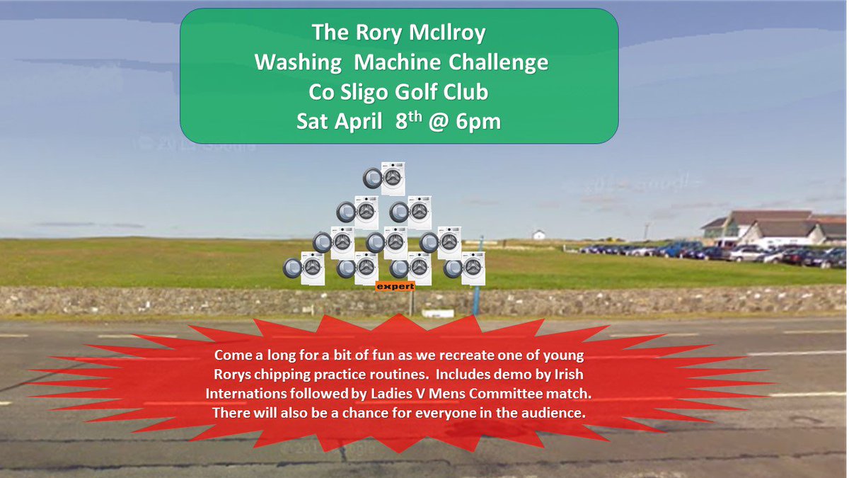 TomJHorkan's tweet photo. Looking forward to the @McIlroyRory Washing Machine Challenge  @CountySligoGC  Event in Sunny @ROSSESPOINT1 Sat 8th at 6pm https://t.co/dB8qfBSFop