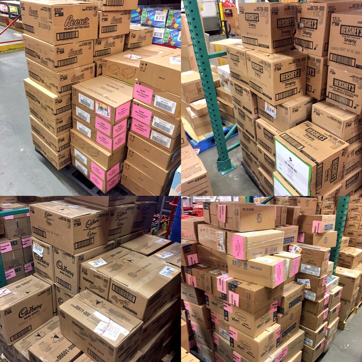 jregssss's tweet photo. 1,200 cartons/22,000 eaches Easter candy &amp;unload team is wanting more after these nicely grouped pallets right from the line! @CamilleGroark https://t.co/XkhXxbPvYs