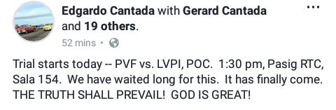 oneforPVF's tweet photo. Trial Starts today-- PVF vs LVPI, POC. 1:30pm Pasig RTC, Sala 154.
#PVFight
#JusticeForPVF https://t.co/0TlSXiocDq