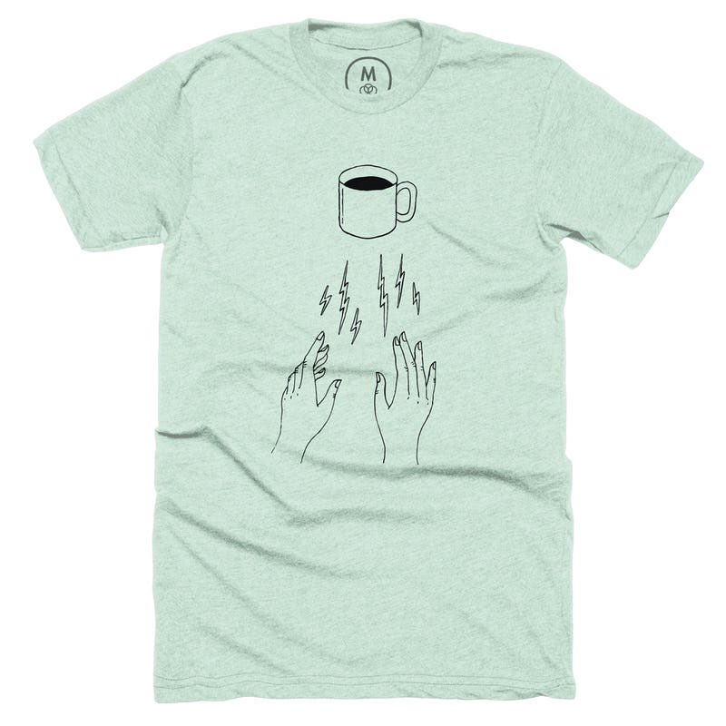 These "Summoning Coffee" shirts from @lnbergman + <a href="/cottonbureau/">Cotton Bureau ➡️ cottonbureau.com on Bluesky</a> will help you acquire coffee wherever you are. cottonbureau.com/products/summo…