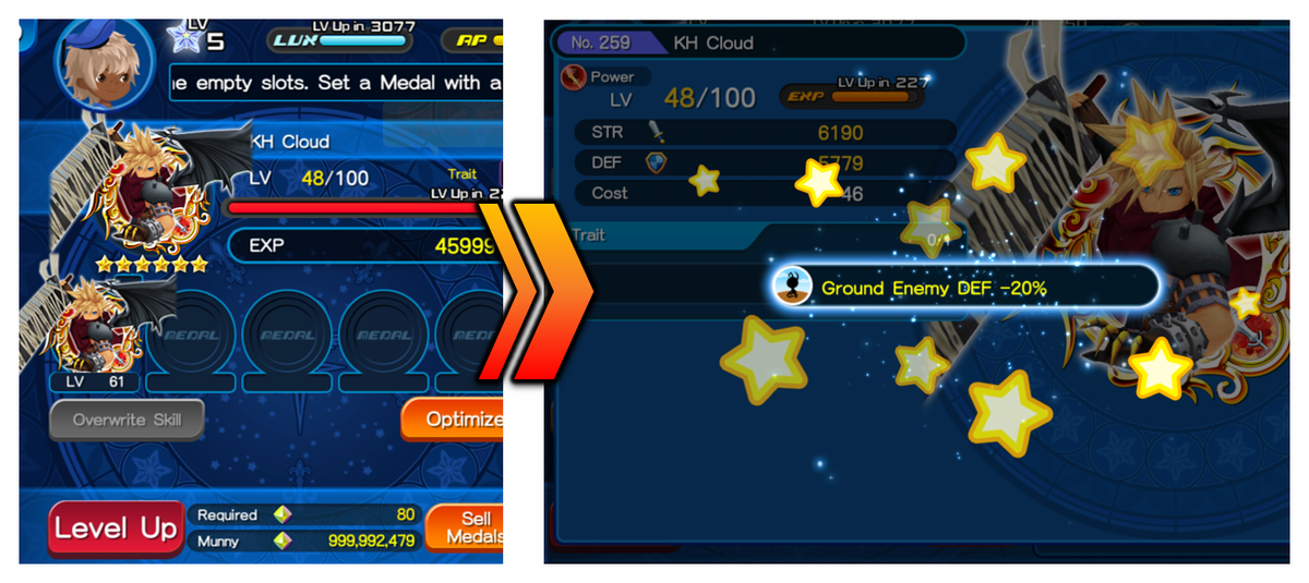 KHMLink_NA's tweet photo. Coming soon, a new feature to awaken "traits" on your Medals! By fusing two of the same Medal together, you'll unlock a passive bonus! #KHUX https://t.co/puIM8l04Sz