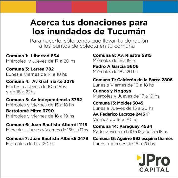 FacuGuzzini's tweet photo. Recibimos donaciones para los afectados por la inundación en Tucumán.  
Calderón de la Barca 2806, Villa devoto. #Comuna11 #FuerzaTucumanos https://t.co/52kTGy2qE1
