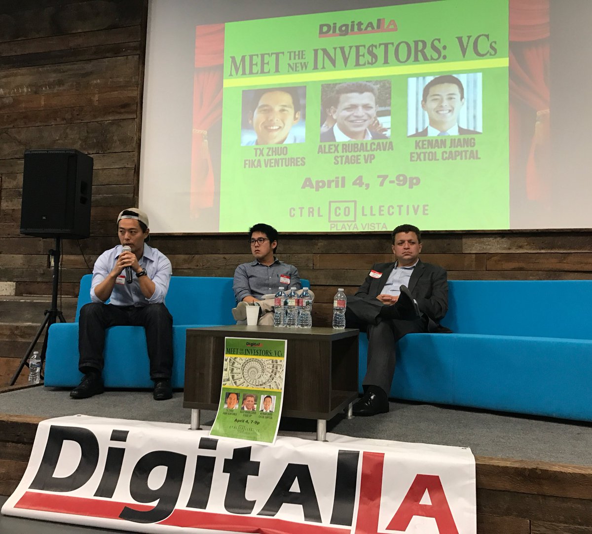 DigitalLA's tweet photo. Meet The New VC Funds panel begins with @TXZhuo @fikavc, @AlexRubalcava @stagevp, @KenanJiang of Extol @ctrlcollective #MeetVC https://t.co/iL21IJO3cC