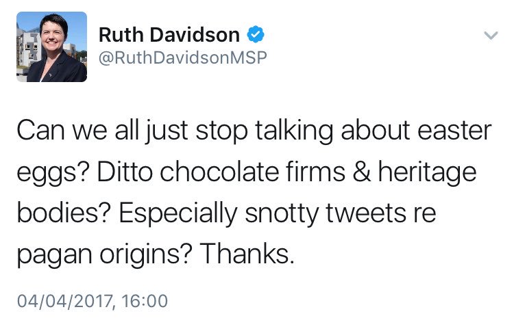 Abjectdejection's tweet photo. While @NicolaSturgeon tweeted about women's rights @RuthDavidsonMSP tweeted about not tweeting about eggs and slagged pagans. https://t.co/MB8SDl3b5b