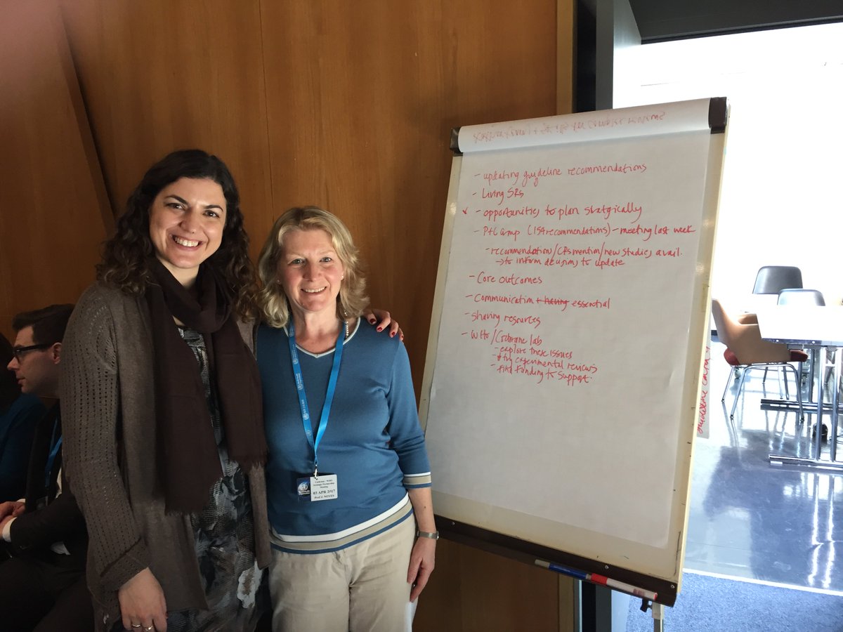 Özge Tuncalp from WHO and Jane Noyes QIMG & Bangor University facilitate a workshop at the joint WHO Cochrane mid year meeting in Geneva.