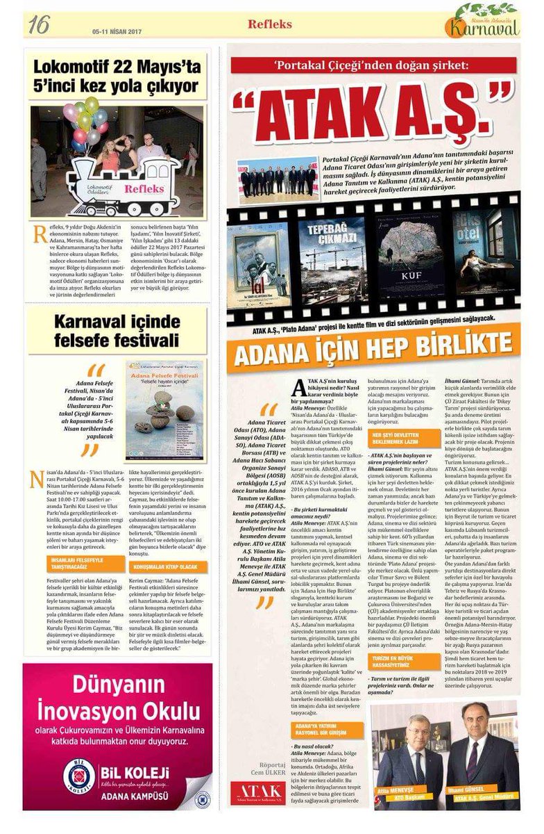 Karnaval Gazetesi, ATAK projelerine geniş bir yer verdi. <a href="/NisandaAdanada/">Nisan'da Adana'da</a> 'ya, <a href="/RefleksGazetesi/">Refleks Gazetesi</a> 'ne ve emeği geçen herkese teşekkür ederiz.