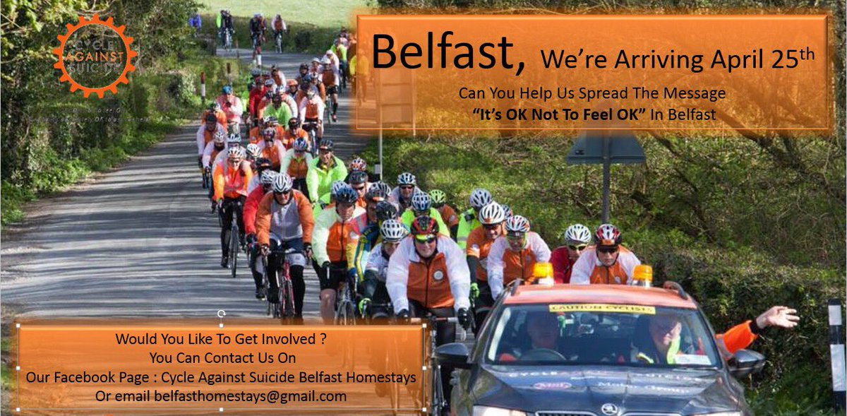 MichaelaRaffert's tweet image. Cycle Against Suicide is coming to Belfast In 3wks! Can you spare a bed &amp;amp; a meal for a cyclist? Spread the word👇Get in touch #BreakTheCycle