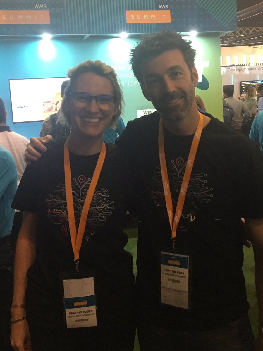 TelstraDev's tweet photo. Team #telstradev representing on Telstra stand. Let's talk APIs! Come find us @ #AWSSummit https://t.co/AdqPVYB0NH