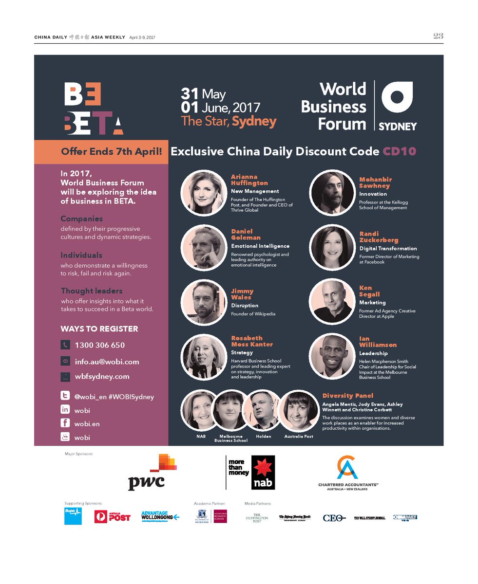 cdroundtable's tweet photo. Register Now! Business Leaders will gather at World Business Forum Sydney from 31st May-1st June,at The Star Event Centre, #WBFSydney. https://t.co/6r99Oc9HTS