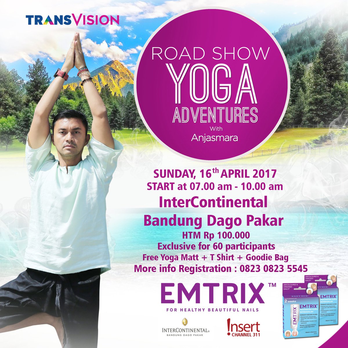 TransvisionID's tweet photo. Roadshow Yoga Adventures with Anjasmara, Presented by Emtrix coming to Bandung! More info 0823 0823 5545 #Transvision #Emtrix #kukucantik https://t.co/ZUlmqzM3Dk